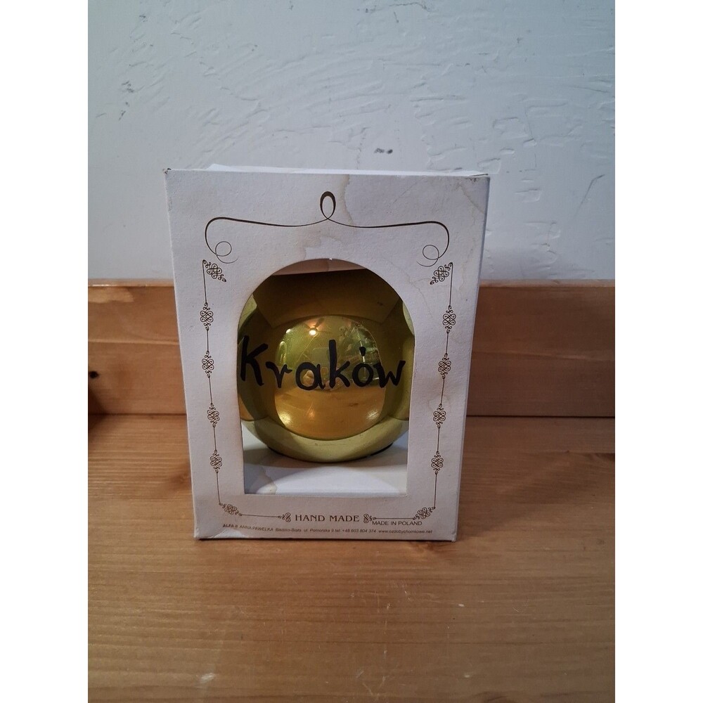 Handmade Hand Painted Glass Christmas Gold Ornament From Krakow Poland Box Rough
